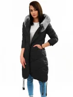 Černá dlouhá zimní bunda s kapucí (7755)