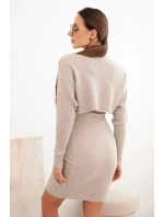 Dámská souprava viskózová blůza s šaty tmavě béžová
