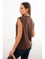 Dámský viskózový svetr bez rukávů s kapsami a výstřihem do V hnědý