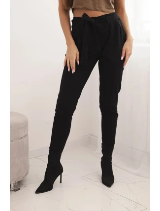 Dámské bavlněné kalhoty s uvázáním v pase a zúženou nohavicí černé
