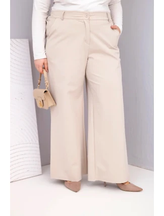 Dámské kalhoty Plus Size s širokými nohavicemi a vysokým pasem béžové Dámské kalhoty Plus Size s širokými nohavicemi a vysokým pasem béžové