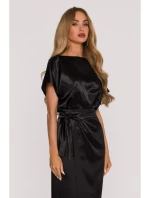 M887 Saténové šaty v zavinovacím stylu - černé