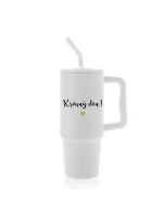 KRÁSNÝ DEN - bílý cestovní termohrnek 900 ml KRÁSNÝ DEN - bílý cestovní termohrnek 900 ml