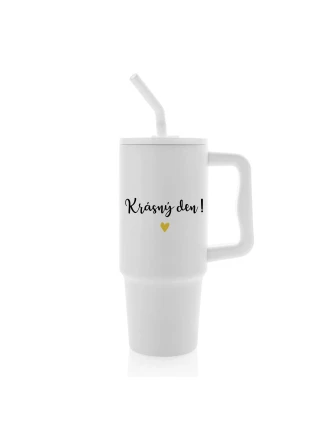 KRÁSNÝ DEN - bílý cestovní termohrnek 900 ml KRÁSNÝ DEN - bílý cestovní termohrnek 900 ml