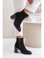 Zateplené dámské boty na podpatku eko semiš černé Gudra