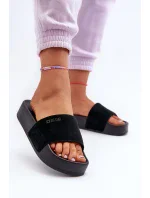 Dámské semišové pantofle na platformě Big Star Černá Dámské semišové pantofle na platformě Big Star Černá