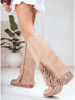 Dámské semišové kozačky s třásněmi béžové FashionStreet ZY1269