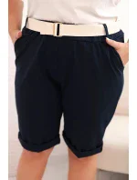 Dámské bavlněné šortky Plus Size s páskem tmavě modrá