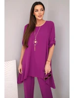 Komplet bluzka + spodnie s přívěskem lilkový