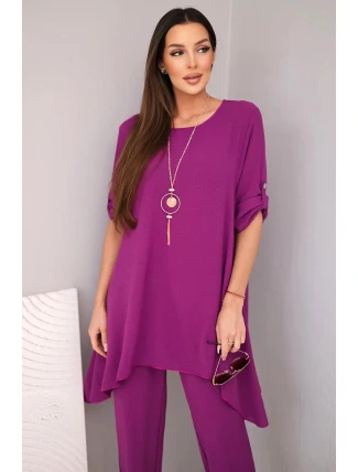 Komplet bluzka + spodnie s přívěskem lilkový