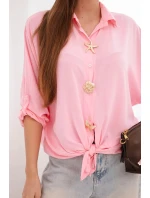 Dámská košile s viskózou, ozdobnými knoflíky a límcem cukrově růžová
