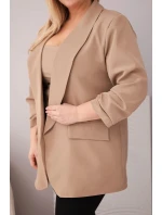 Dámské sako Plus Size elegantní tmavě camelové