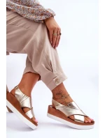 kožené sandály na klínu Zlaté Morgan