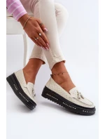 Dámské kožené mokasíny na platformě béžové Assetnima