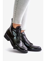 Lakované Boty Na Zip Zateplené Ploché Podpatky S.Barski HY42-717 Černé