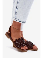 Kožené sandály na nízkém podpatku Zazoo 40468 Čokoládové