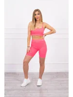 Souprava s kalhotami s vysokým pasem růžové neonové barvy