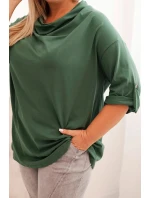 Dámská blůza Plus Size s bavlnou volného střihu s vodním výstřihem tmavě zelená