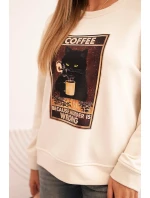 Dámská bavlněná mikina s potiskem kočky a nápisem světlá béžová Dámská bavlněná mikina s potiskem kočky a nápisem světlá béžová