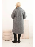 Dámský kabát Plus Size s vlnou a velkým límcem šedý Dámský kabát Plus Size s vlnou a velkým límcem šedý