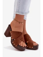 Dámské sandály na podpatku se zlatými přezkami Camel Nerelle