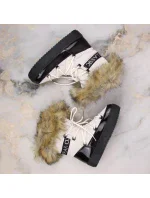 Šněrovací sněhule na platformě s kožešinou Vinceza W JAN262 beige