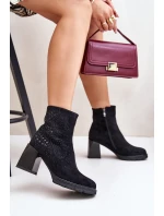 Zateplené dámské boty na podpatku se zdobením černé D&A MR880-130 Zateplené dámské boty na podpatku se zdobením černé D&A MR880-130