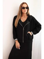 Dámská souprava z viskózy s rozepínací mikinou a dlouhou sukní černá