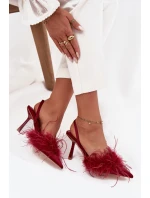 Lodičky s peřím a odhaleným patou bordó Belice