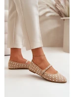 Ozdobené baleríny s páskem eko semišové béžové Tirilissa Ozdobené baleríny s páskem eko semišové béžové Tirilissa