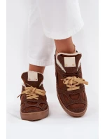 Dámské tenisky na platformě s teplým kožíškem hnědé Solvia