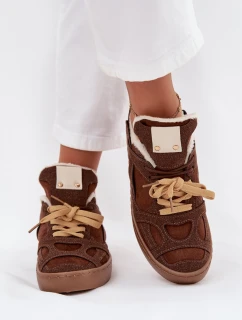 Dámské tenisky na platformě s teplým kožíškem hnědé Solvia