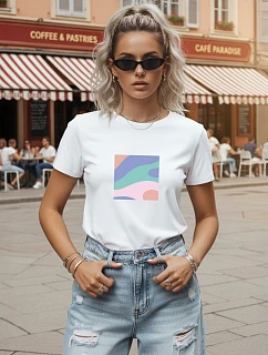 Dámské bavlněné tričko s pastelovým potiskem, bílé, FashionStreet NX8048RY