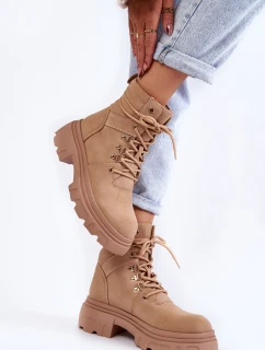 Kožené teplé šněrovací boty Béžové Merisha