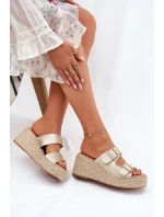 Dámské Pantofle Na Klínu S Pletením A Přezkami Zlaté Pasinea