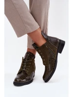 Dámské lakované botky Vinceza – s dekorativním ražením, tmavě zelené