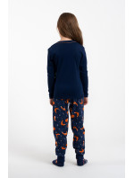 Dívčí pyžamo Wasilla, dlouhý rukáv, dlouhé kalhoty - tmavě modrá/potisk