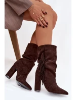 Zateplené dámské kotníkové boty na sloupkovém podpatku Darlina – čokoládové