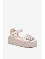 Dámské Kožené Sandály Na Platformě Béžové CheBello 4701