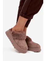 Dámské sněhule na platformě s kožešinou a výšivkou tmavě béžové Querina