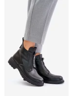 Kožené Boty Na Plochém Podpatku Zateplené Černé Komisa