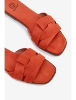 Dámské ploché nazouváky s pásky Eko semiš Oranžové Florane