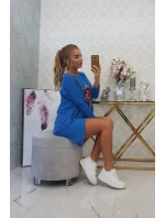 Oversize halenka s potiskem duhových rtů chrpově modrá