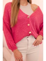 Dámský svetr s výstřihem do V a knoflíky tmavě růžový