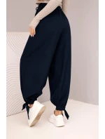 Dámské kalhoty s širokým nohavicí a vázáním dole modré