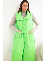 Dámská prošívaná dlouhá vesta s kapsami a stojáčkem neonově zelená