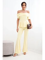 Dámský bavlněný komplet s krátkým rukávem a šortkami žlutý Dámský bavlněný komplet s krátkým rukávem a šortkami žlutý