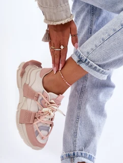 Dámské módní sportovní boty šněrované béžovo-růžové Chillout!