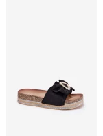 Dámské Sandały Na Platformě S Mašlí A Dekorativní Broží Černé Lenela