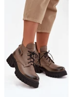 Zazoo 60483 Dámské Kožené Kotníkové Boty S Nízkým Zatepleným Svrškem Béžové